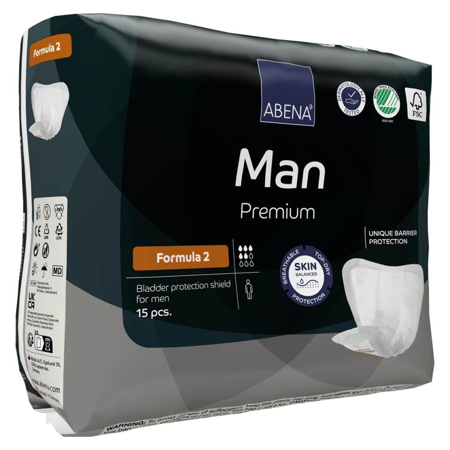 Abena® Premium Man Bladder Control Pad 9 X 11.4 Inch Moderate Absorbency Fluff / Polymer Core Size 2 (1218254_PK)