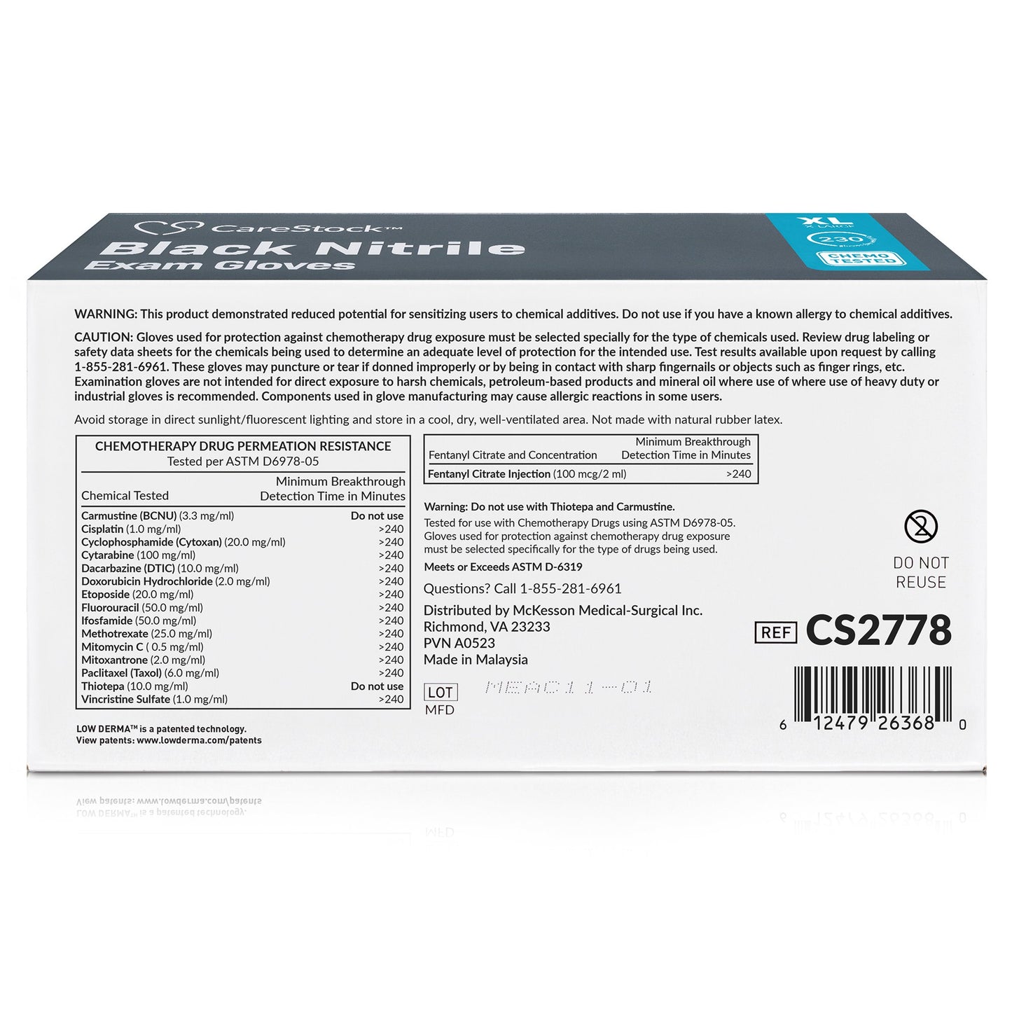 CareStock™ Exam Glove X-Large NonSterile Nitrile Standard Cuff Length Fully Textured Black Not Rated (1230895_CS)