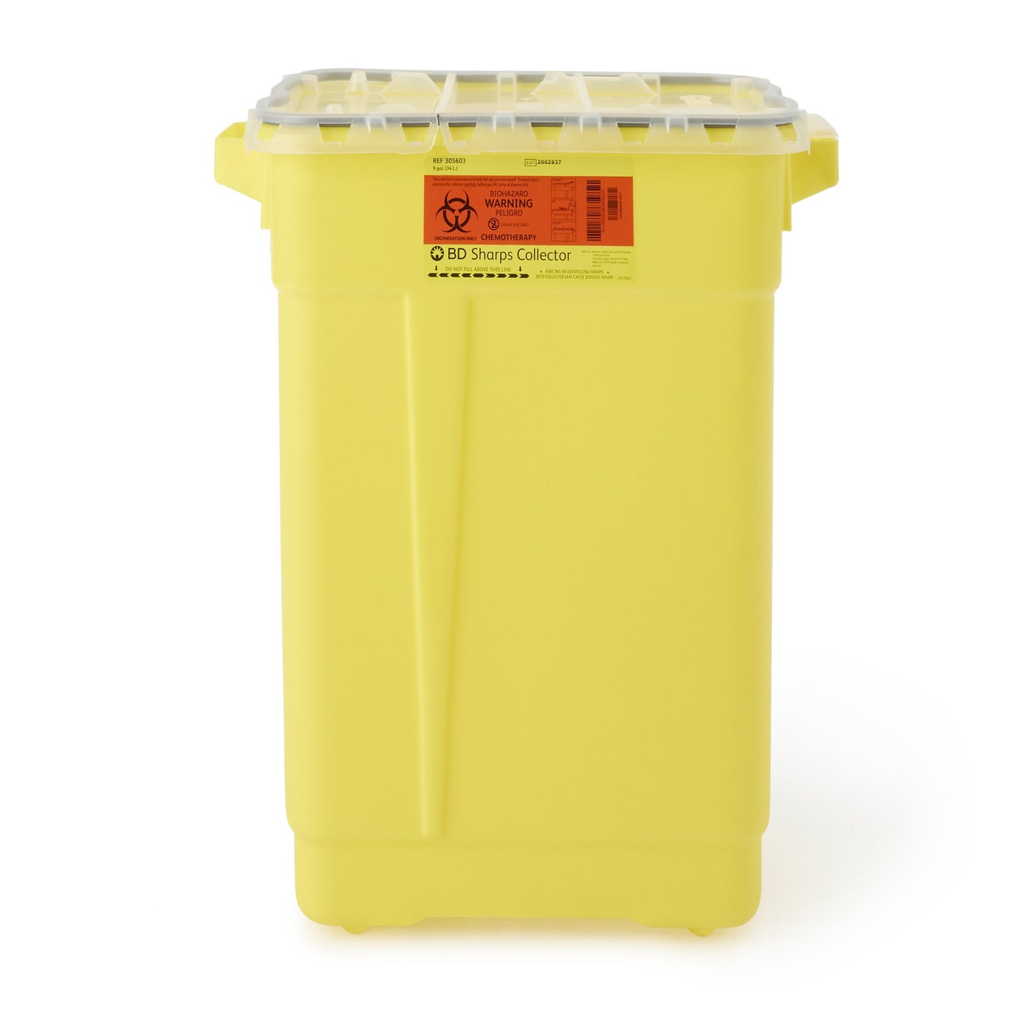 BD™ Chemotherapy Waste Container Yellow Base 18-1/2 X 17-3/4 X 11-3/4 Inch Vertical Entry 9 Gallon (444895_CS)
