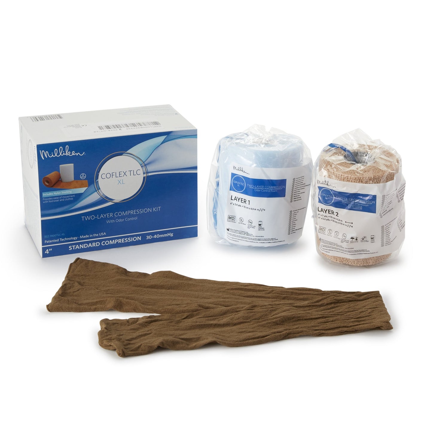 CoFlex® TLC XL with Indicators 2 Layer Compression Bandage System 4 Inch X 5-2/5 Yard / 4 Inch X 7 Yard Self-Adherent / Pull On Closure Tan NonSterile 35 to 40 mmHg (787749_BX)