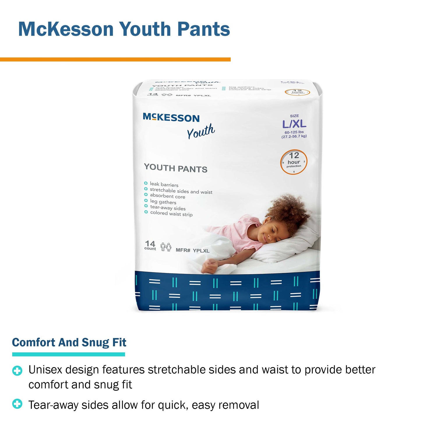 McKesson Unisex Youth Absorbent Underwear Pull On with Tear Away Seams Large / X-Large Disposable Heavy Absorbency (1198055_BG)