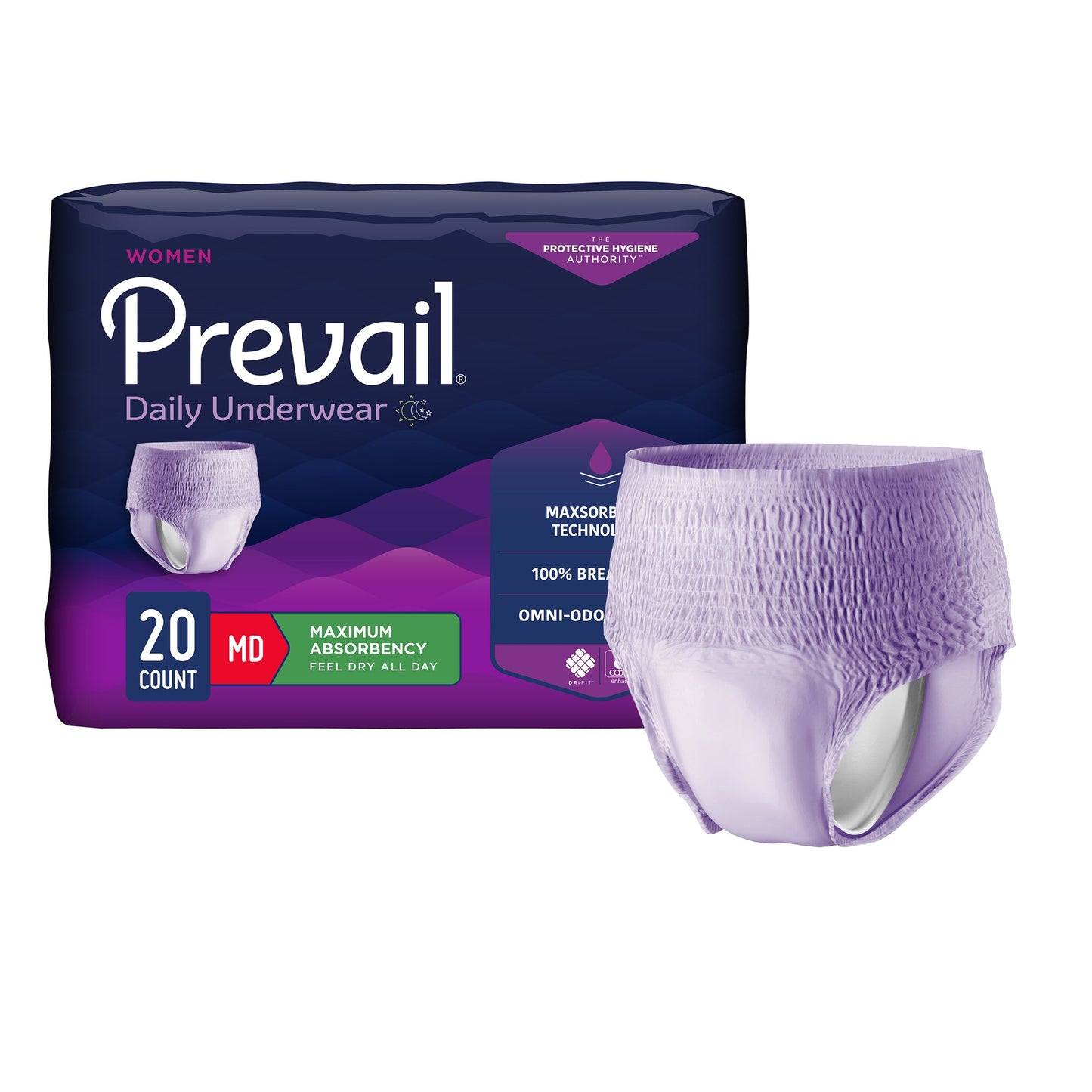 Prevail® Daily Underwear Female Adult Absorbent Underwear Pull On with Tear Away Seams Medium Disposable Heavy Absorbency (889081_CS)