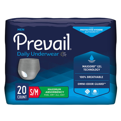 Prevail® Daily Underwear Male Adult Absorbent Underwear Pull On with Tear Away Seams Small / Medium Disposable Heavy Absorbency (889079_BG)