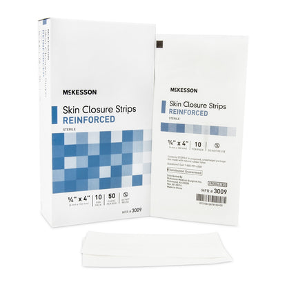 McKesson Skin Closure Strip 1/4 X 4 Inch Nonwoven Material Reinforced Strip White (876308_BX)