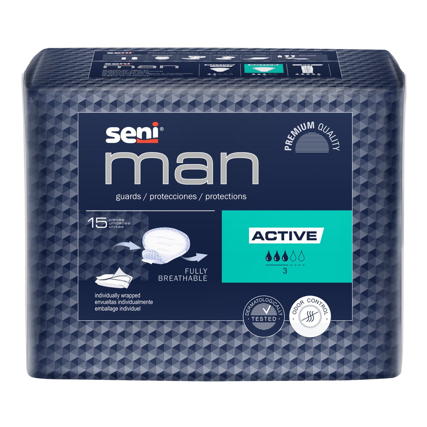 Seni® Man Active Bladder Control Pad 8-9/10 X 10-3/5 Inch Moderate Absorbency Super Absorbent Core One Size Fits Most (1231330_CS)