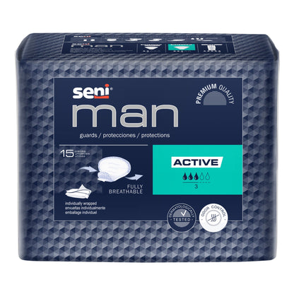Seni® Man Active Bladder Control Pad 8-9/10 X 10-3/5 Inch Moderate Absorbency Super Absorbent Core One Size Fits Most (1231330_CS)