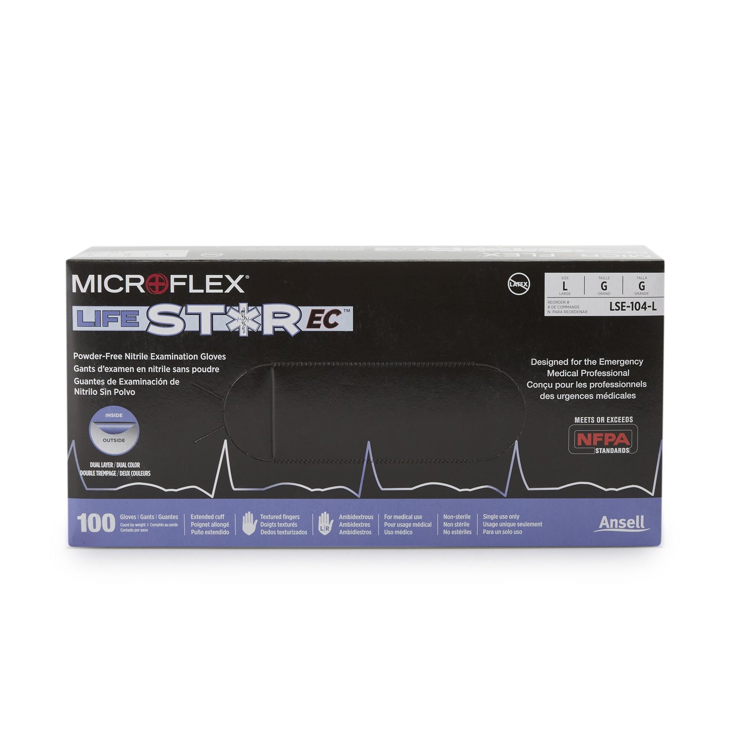 LifeStar™ EC Exam Glove Large NonSterile Nitrile Extended Cuff Length Textured Fingertips White / Blue Fentanyl Tested (1086858_CS)