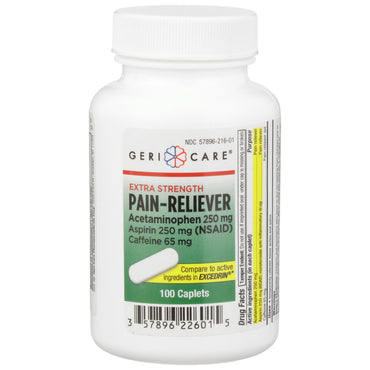 McKesson Brand Pain Relief 250 mg - 250 mg - 65 mg Strength Acetaminophen / Aspirin / Caffeine Caplet 100 per Bottle (868383_CS)