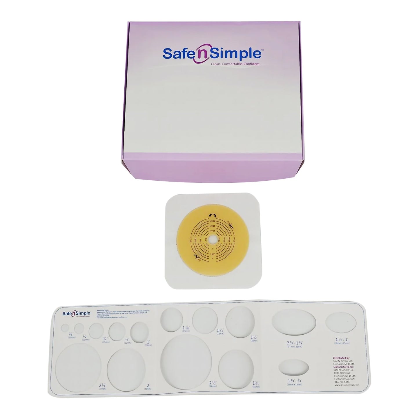 Safe n Simple™ Ostomy Barrier Trim to Fit, Standard Wear Flexible Tape 70 mm Flange Up to 2-1/4 Inch Opening 5 X 5 Inch (1243979_BX)