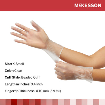McKesson Exam Glove X-Small NonSterile Vinyl Standard Cuff Length Smooth Clear Not Rated (712735_CS)