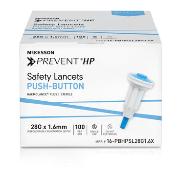 McKesson Prevent® HP Safety Lancet 28 Gauge Retractable Push Button Activation Finger (1217988_BX)