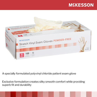 McKesson Exam Glove Small NonSterile Stretch Vinyl Standard Cuff Length Smooth Ivory Not Rated (409742_BX)