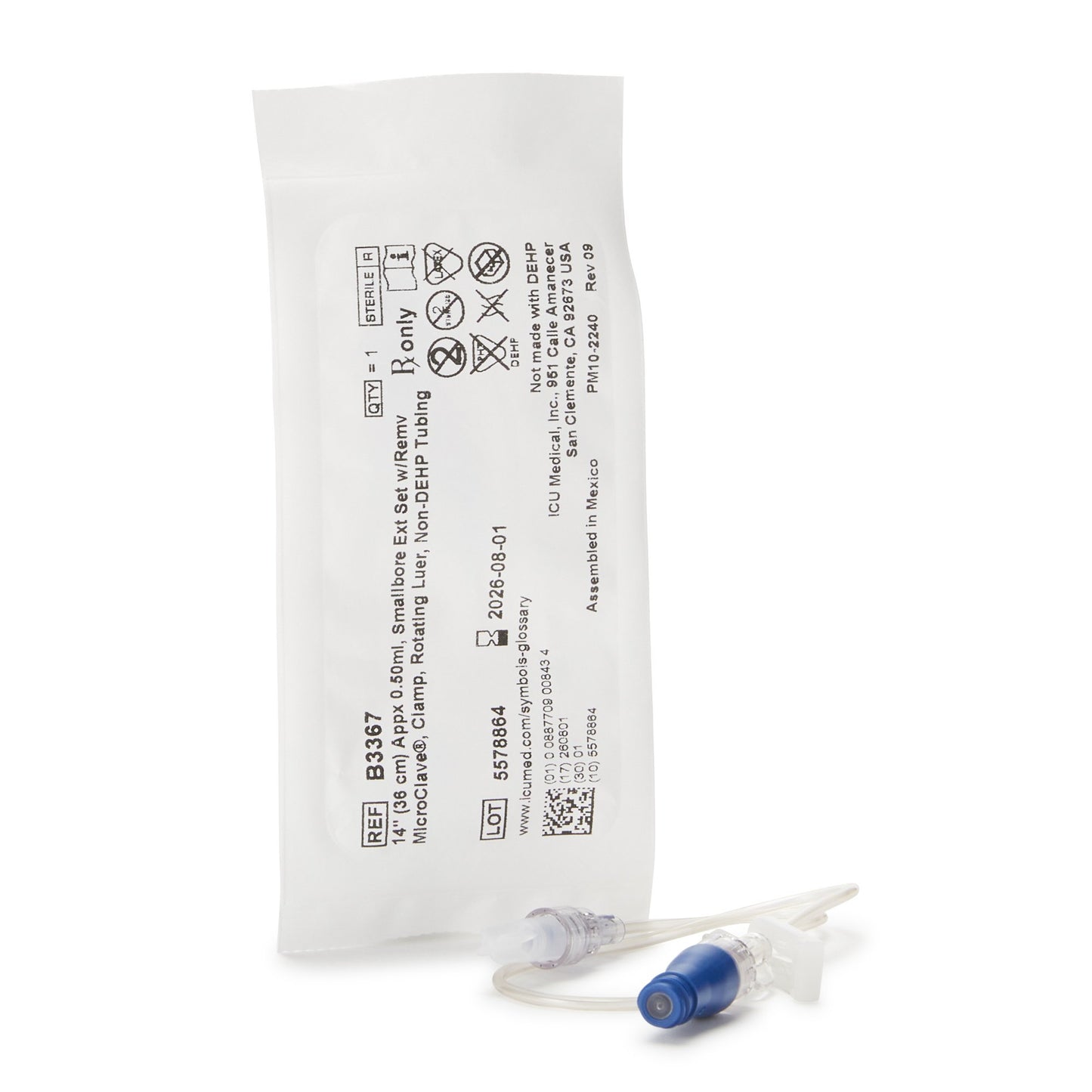 ICU IV Extension Set Needle-Free Port Small Bore 14 Inch Tubing (1136534_CS)