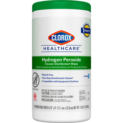 Clorox Healthcare® Surface Disinfectant Cleaner Premoistened Hydrogen Peroxide Based Manual Pull Wipe 95 Count Canister Unscented NonSterile (800191_CS)