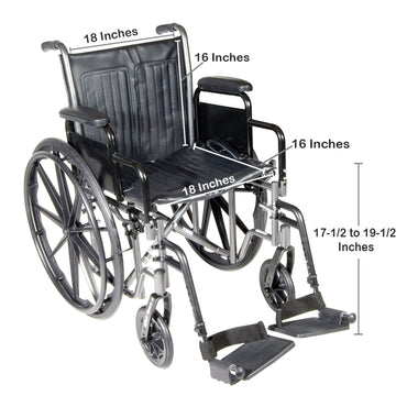 McKesson Wheelchair Dual Axle Desk Length Arm Swing-Away Footrest Black Upholstery 18 Inch Seat Width Adult 300 lbs. Weight Capacity (1065276_EA)