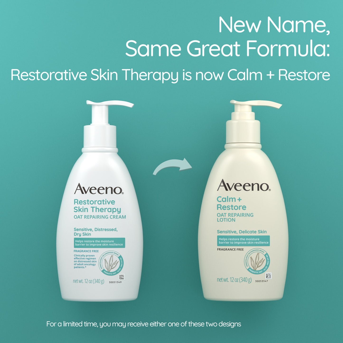 Aveeno® Calm + Restore Oat Replenishing Lotion Hand and Body Moisturizer 12 oz. Pump Bottle Unscented Lotion (1228814_EA)