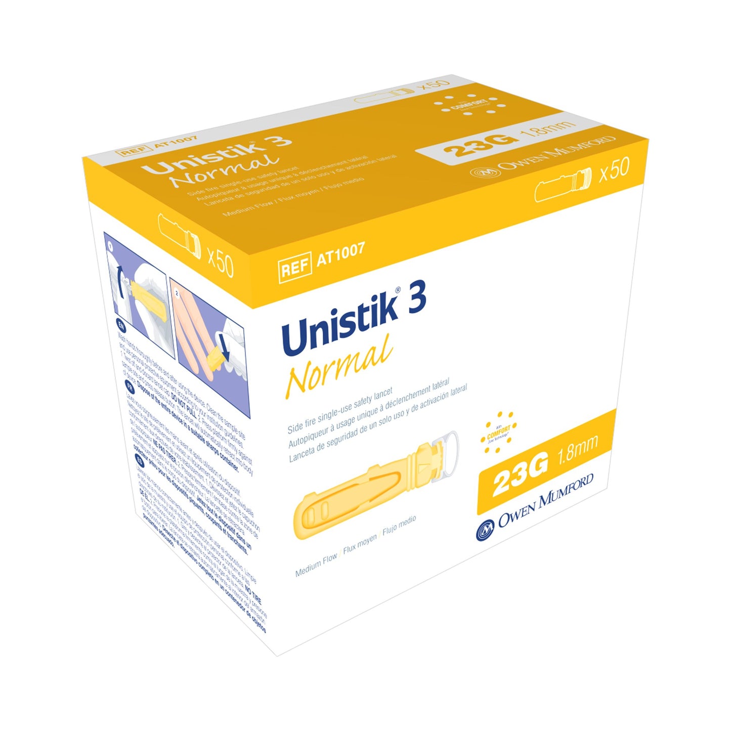 Unistik 3 Safety Lancet 23 Gauge Retractable Push Button Activation Finger (570415_BX)