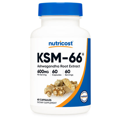 nutricost® KSM-66® Dietary Supplement Ashwagandha Extract / Black Pepper Extract 600 mg - 5 mg Strength Capsule 60 Per Bottle (1270264_BT)