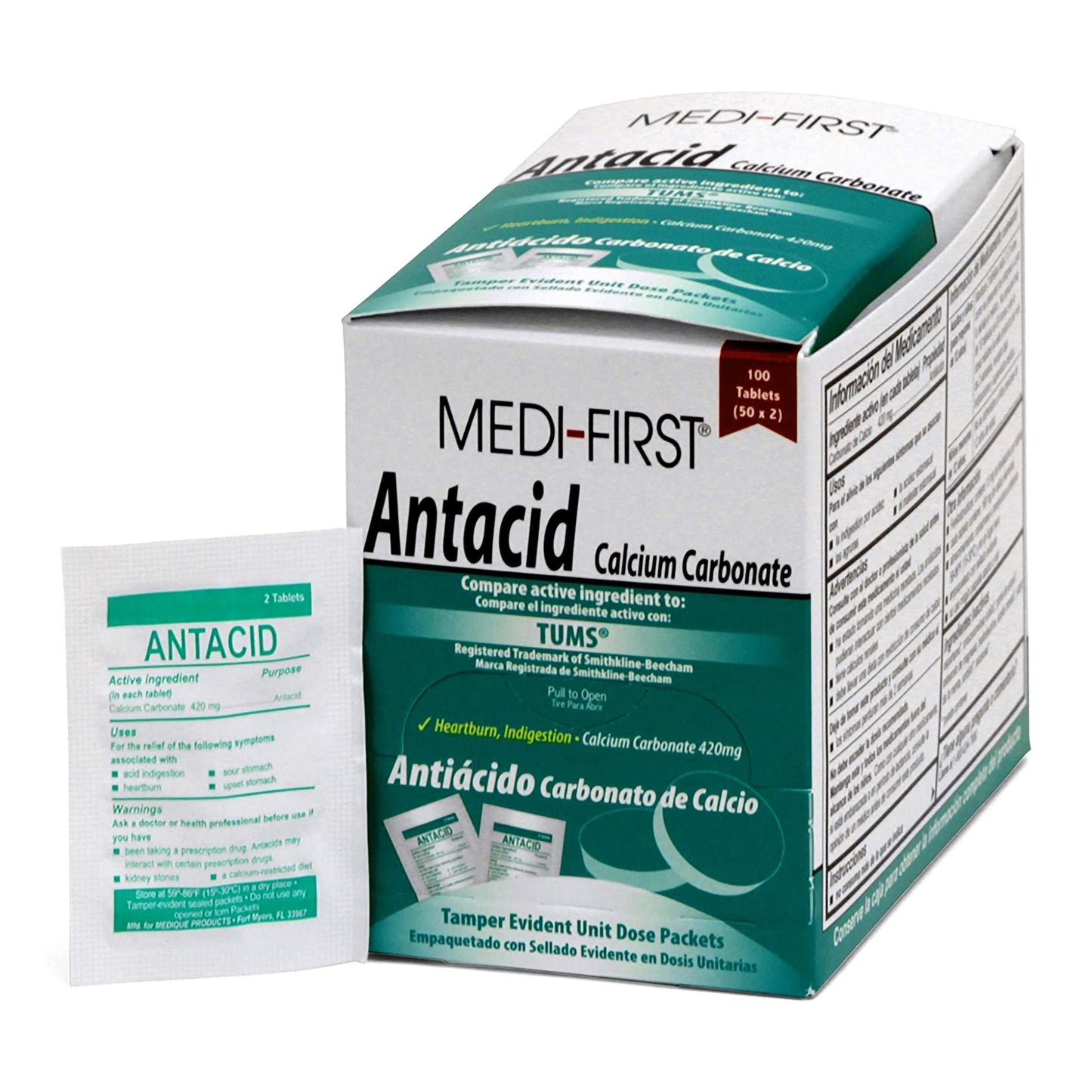 Medi-First® Antacid 420 mg Strength Chewable Tablet 100 per Box (498782_BX)
