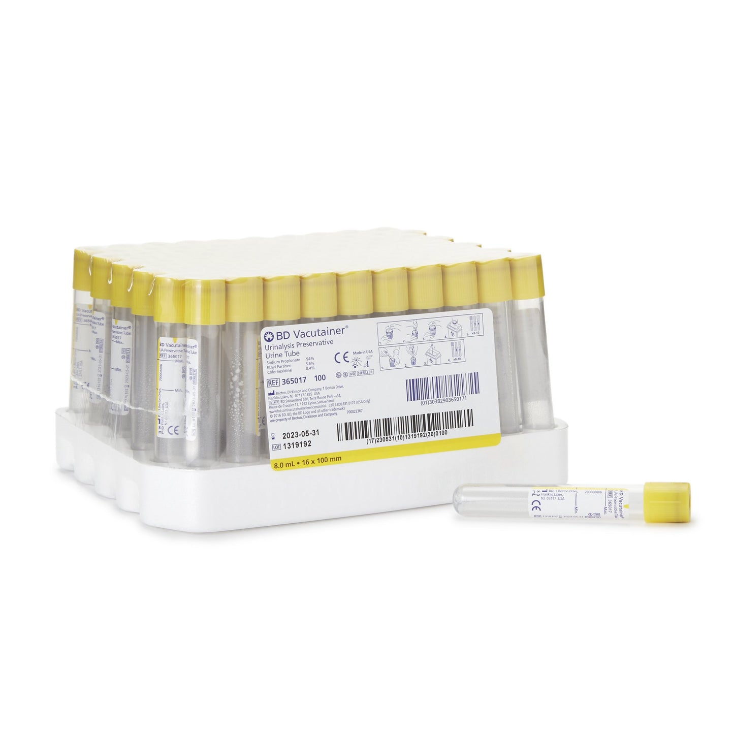 BD Vacutainer® Urinalysis Tube Chlorhexidine / Ethyl Paraben / Sodium Propionate Additive 8 mL BD Hemogard™ Closure Polyethylene Terephthalate (PET) Tube (801750_CS)