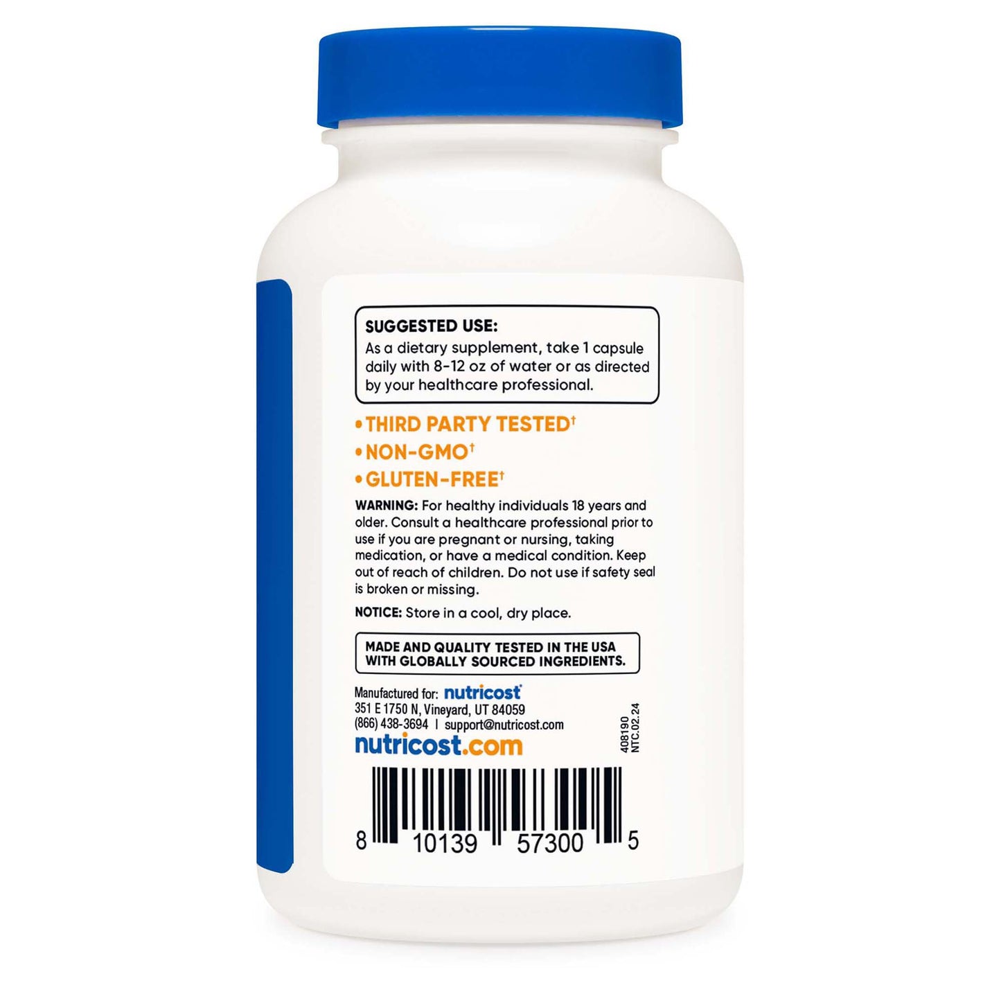 nutricost® Dietary Supplement Zinc Picolinate 50 mg Strength Capsule 240 Per Bottle (1270263_BT)
