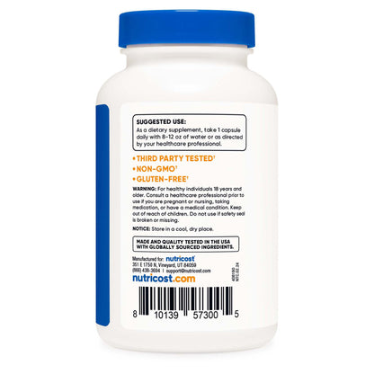 nutricost® Dietary Supplement Zinc Picolinate 50 mg Strength Capsule 240 Per Bottle (1270263_BT)