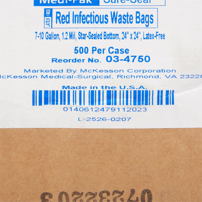 McKesson Biohazard Waste Bag Biohazard Symbol / Infectious Waste 7 to 10 gal. Red 24 X 24 Inch (177459_CS)