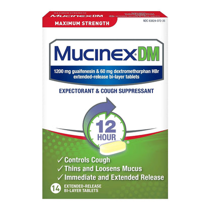 Mucinex® DM Cold and Cough Relief 1,200 mg - 60 mg Strength Tablet 14 per Box (718857_BX)