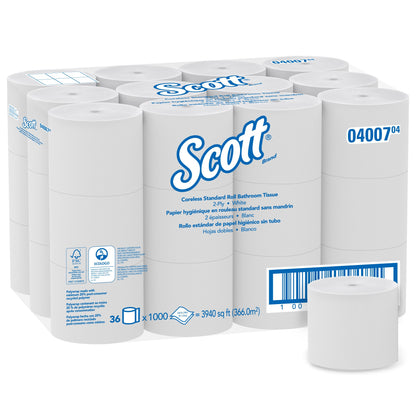 Scott® Essential Toilet Tissue White 2-Ply Standard Size Coreless Roll 1000 Sheets 3-9/10 X 4 Inch (467985_CS)