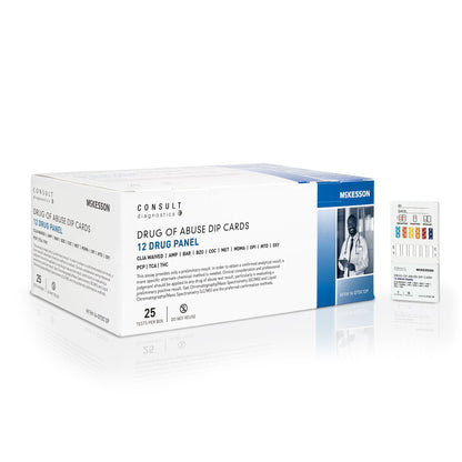 McKesson Consult™ Drugs of Abuse Test Kit AMP, BAR, BZO, COC, mAMP/MET, MDMA, MOP, MTD, OXY, PCP, TCA, THC 25 Tests CLIA Waived (1192823_CS)