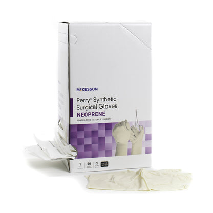 McKesson Perry® Synthetic Surgical Gloves Surgical Glove Size 6 Sterile Polychloroprene Standard Cuff Length Smooth Cream Chemo Tested (1044744_CS)