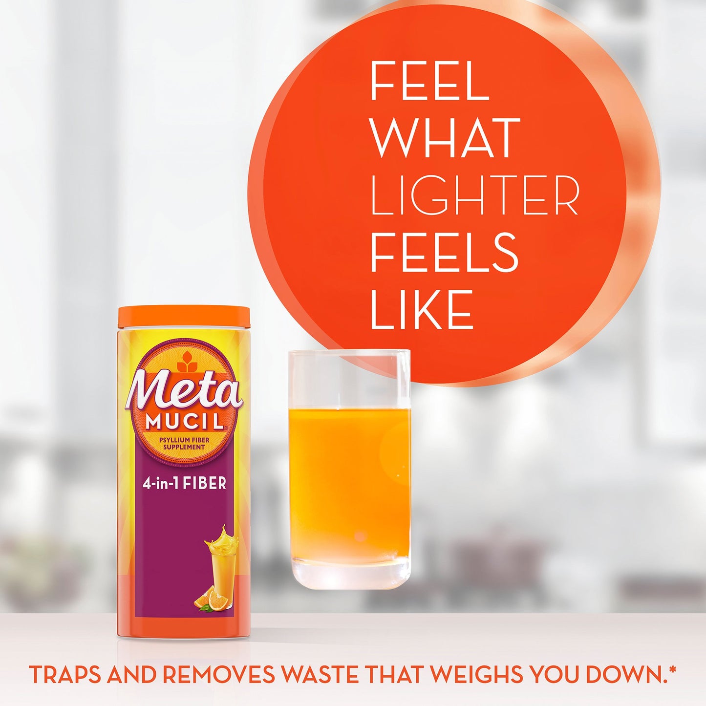 Metamucil® Fiber Supplement Orange Flavor Powder 15 oz. 3.4 Gram Strength Psyllium Husk (446936_BT)