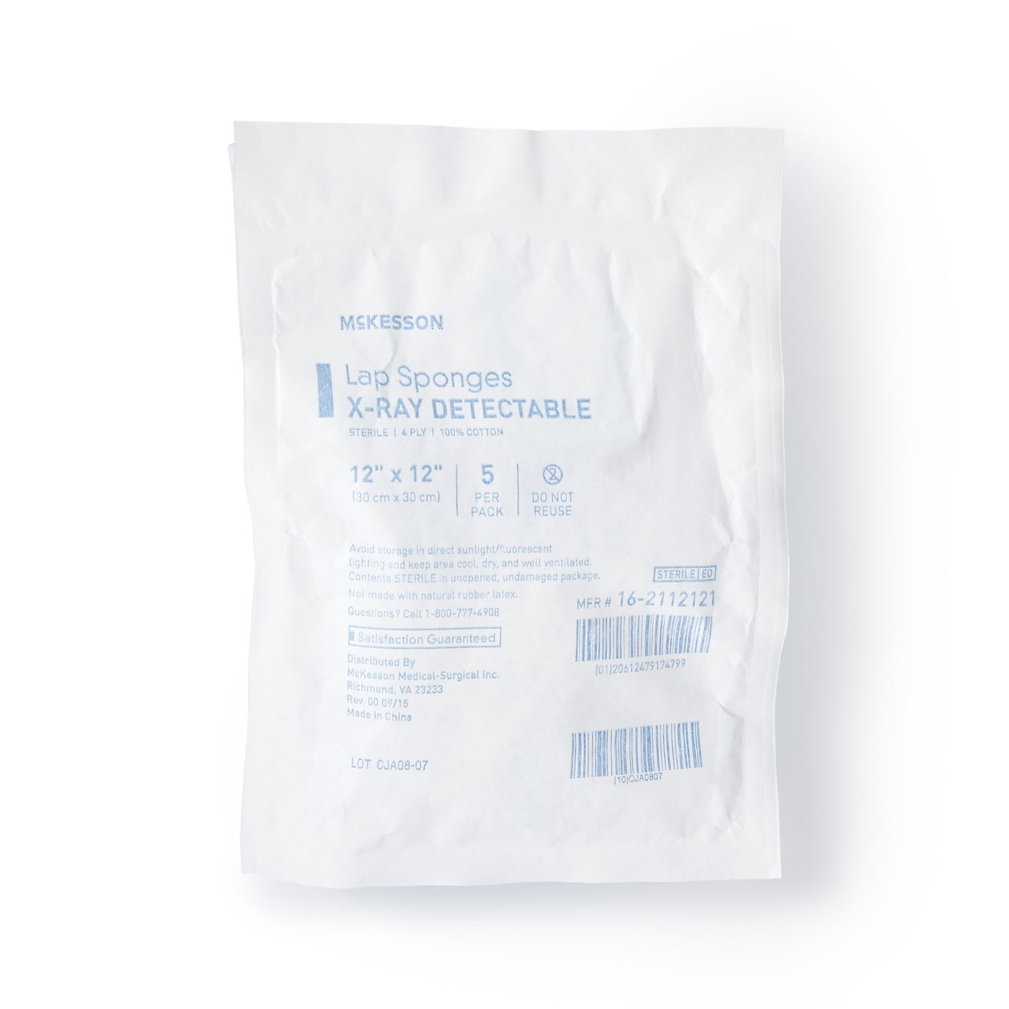 McKesson Surgical Laparotomy Sponge X-Ray Detectable Cotton 12 X 12 Inch 5 Count Soft Pack Sterile (281500_PK)