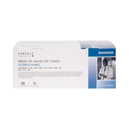 McKesson Consult™ Drugs of Abuse Test Kit AMP, BAR, BZO, COC, mAMP/MET, MTD, OPI, PCP, TCA, THC 25 Tests CLIA Waived (1192824_BX)
