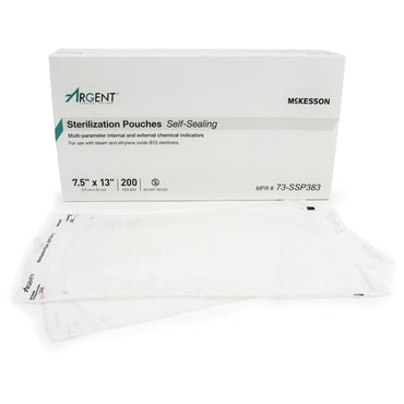 McKesson Argent™ Sure-Check® Sterilization Pouch Ethylene Oxide (EO) Gas / Steam 7-1/2 X 13 Inch Transparent / Blue Self Seal Paper / Film (524881_CS)