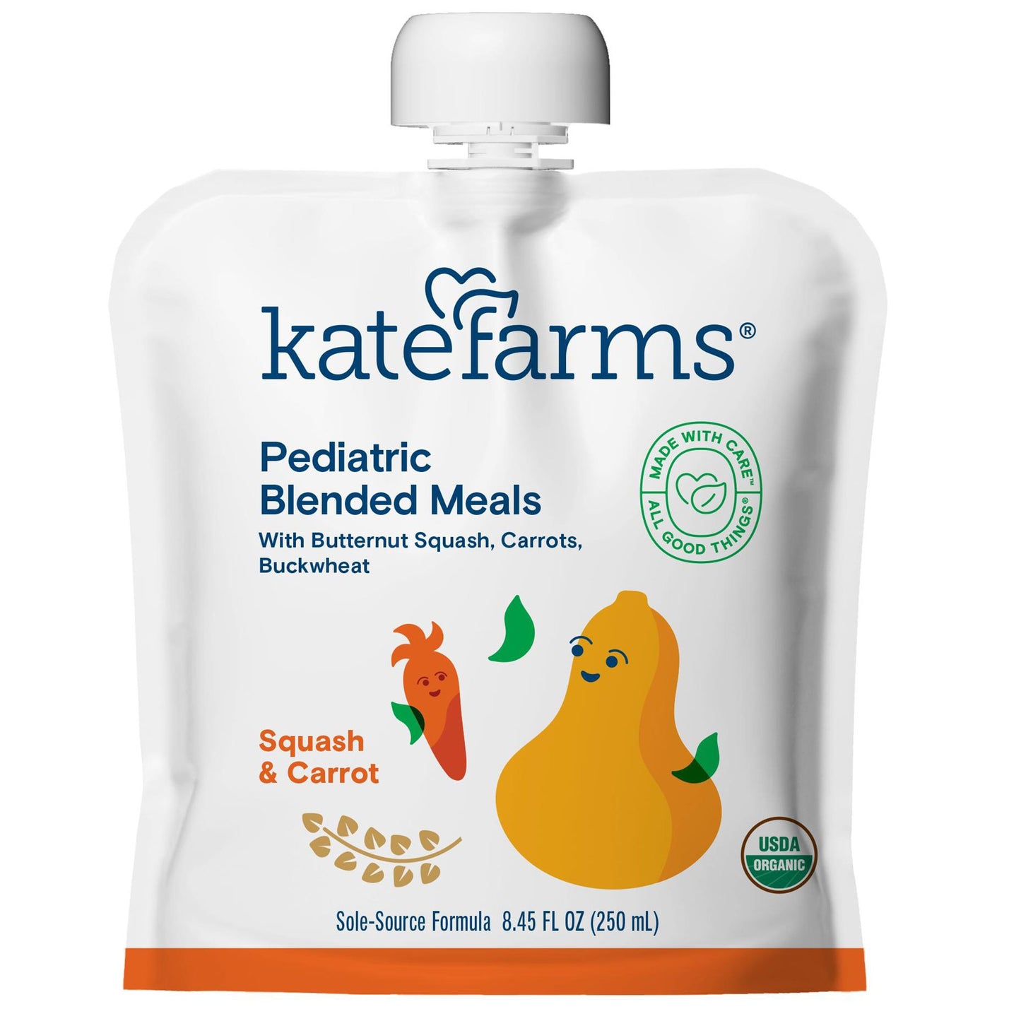 Kate Farms Pediatric Tube Feeding Formula Squash / Carrot Flavor 8.45 oz. / 250 mL Pouch Liquid Organic Pea Protein (1241599_EA)