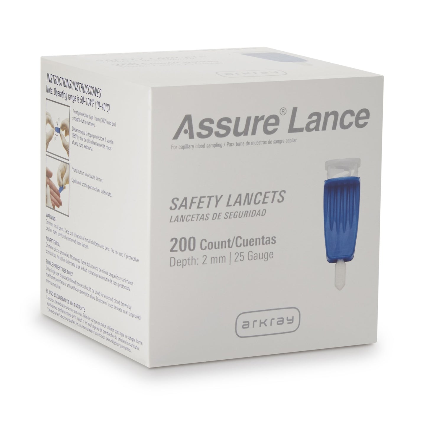 Assure® Safety Lancet 25 Gauge Protective Safety Cap Push Button Activation Finger (668950_BX)