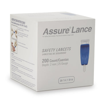 Assure® Safety Lancet 25 Gauge Protective Safety Cap Push Button Activation Finger (668950_BX)
