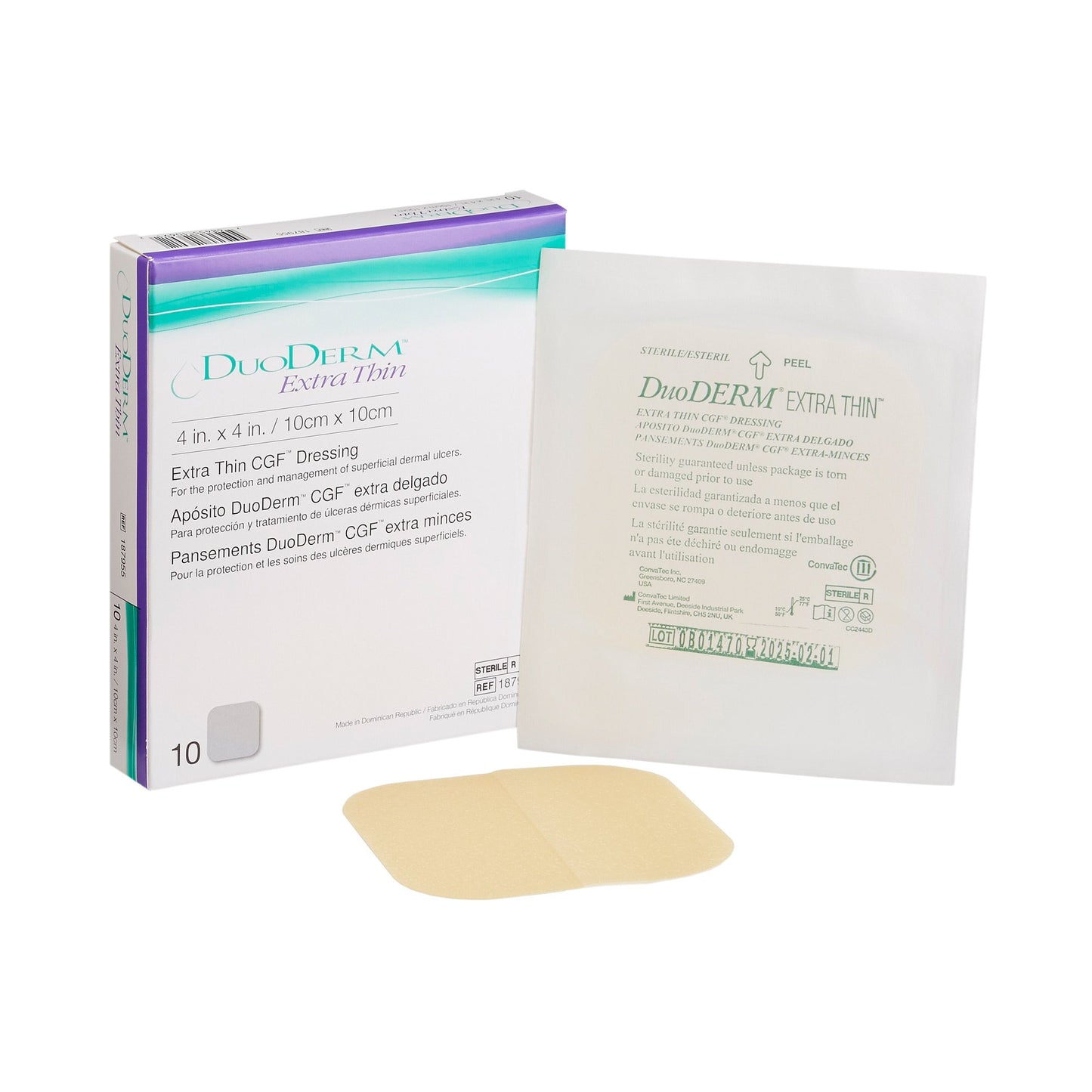 DuoDERM® Extra Thin CGF® Thin Hydrocolloid Dressing Film Backing 4 X 4 Inch Square Hydrocolloid / Film (187664_EA)