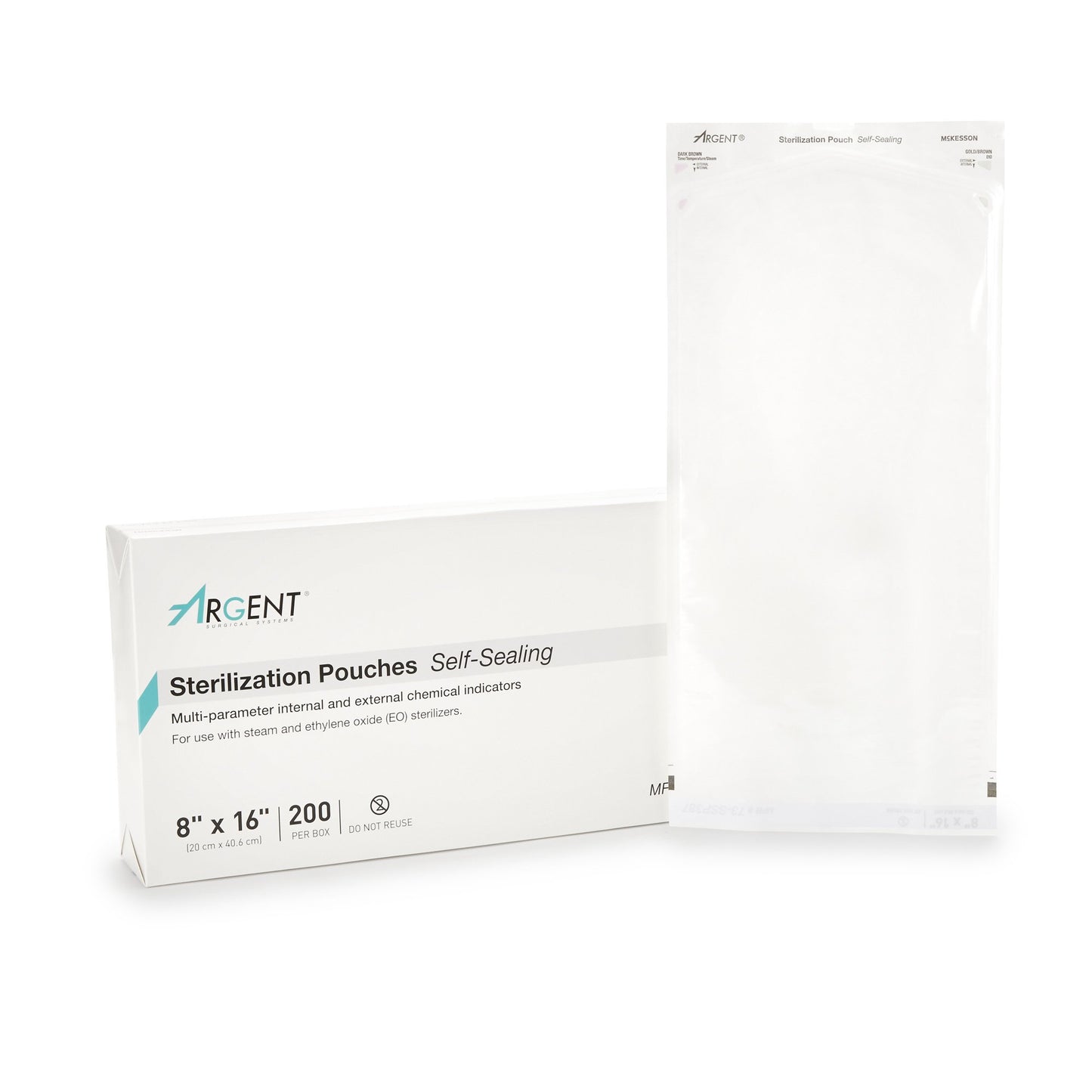 McKesson Argent™ Sure-Check® Sterilization Pouch Ethylene Oxide (EO) Gas / Steam 8 X 16 Inch Transparent / Blue Self Seal Paper / Film (527135_CS)