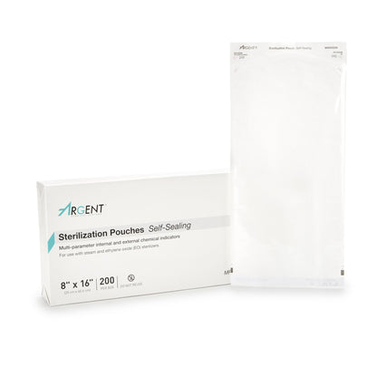McKesson Argent™ Sure-Check® Sterilization Pouch Ethylene Oxide (EO) Gas / Steam 8 X 16 Inch Transparent / Blue Self Seal Paper / Film (527135_BX)