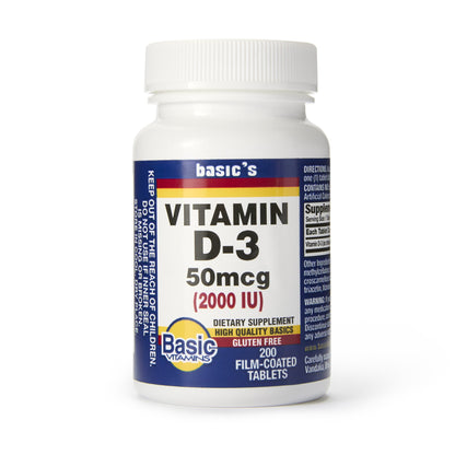 Basic's Dietary Supplement Vitamin D3 2,000 IU Strength Tablet 200 per Bottle (834717_BT)