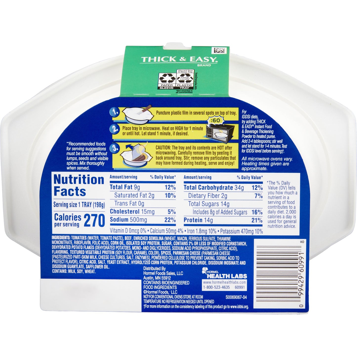 Thick & Easy® Purees Thickened Food 7 oz. Tray Italian Style Beef Lasagna Flavor Puree IDDSI Level 2 Mildly Thick (797224_CS)