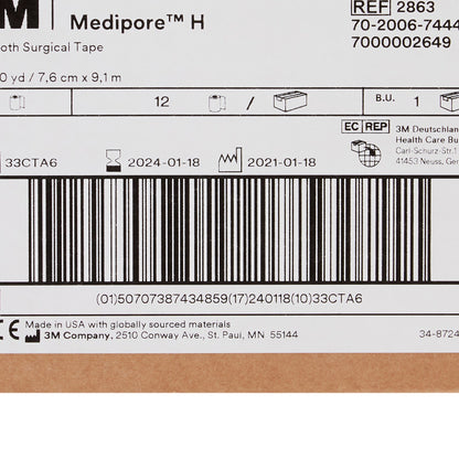 3M™ Medipore™ H Perforated Medical Tape White 3 Inch X 10 Yard Soft Cloth NonSterile (324082_CS)