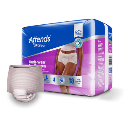 Attends® Discreet Female Adult Absorbent Underwear Pull On with Tear Away Seams Large Disposable Heavy Absorbency (1039111_CS)