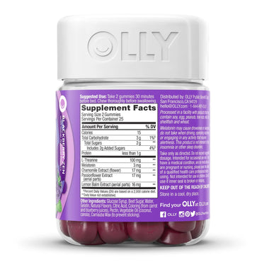 OLLY® Sleep Dietary Supplement L-Theanine / Melatonin / Botanicals 100 mg - 3 mg - 16 to 17 mg Strength Gummy 50 per Bottle Blackberry Zen Flavor (1228383_BT)