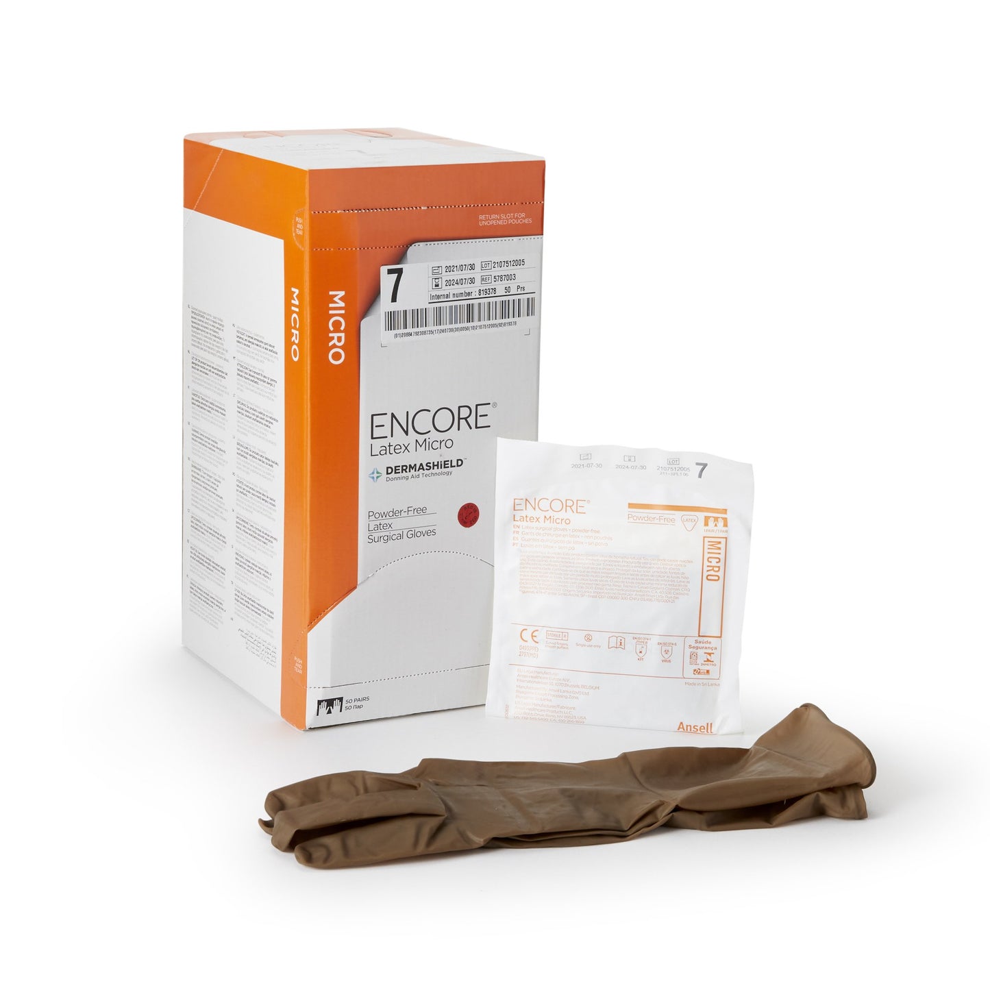 ENCORE® Latex Micro Surgical Glove Size 7 Sterile Latex Standard Cuff Length Micro-Textured Brown Chemo Tested (362177_CS)
