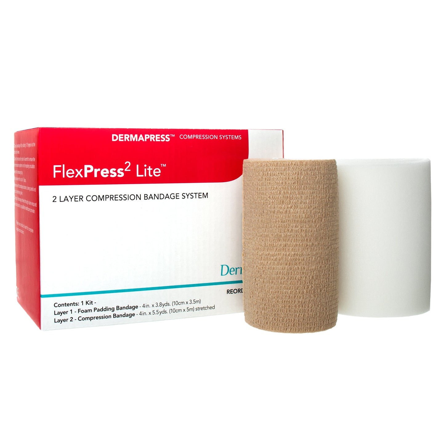 FlexPress2 Lite™ 2 Layer Compression Bandage System 4 Inch X 3-4/5 Yard / 4 Inch X 5-1/2 Yard Self-Adherent Closure Tan / White NonSterile Standard Compression (1178168_BX)