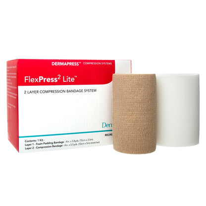 FlexPress2 Lite™ 2 Layer Compression Bandage System 4 Inch X 3-4/5 Yard / 4 Inch X 5-1/2 Yard Self-Adherent Closure Tan / White NonSterile Standard Compression (1178168_BX)