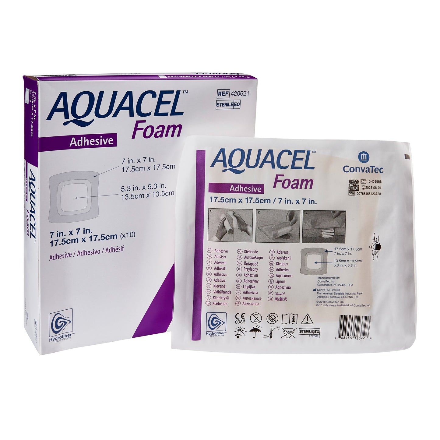 Aquacel® Foam Dressing 7 X 7 Inch With Border Waterproof Film Backing Silicone Adhesive Square Sterile (802595_EA)